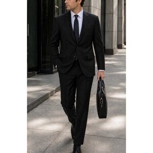 Lauren Ralph Lauren Men Wool Blend 2PC Business Suit Size 42S Black Quiet Luxury